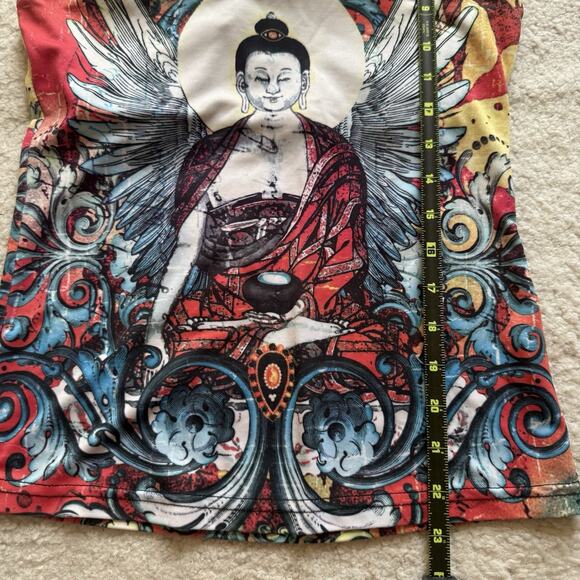 KOS USA Buddha Graphic Angel Wings Racerback Athletic Tank Top M Tattoo Art Y2K - Picture 6 of 7